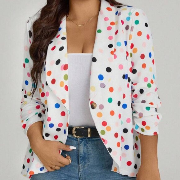 Shein Plus Polka Dot Multicolored Print Women's Blazer Jacket ~ 2XL(16) - Picture 4 of 8
